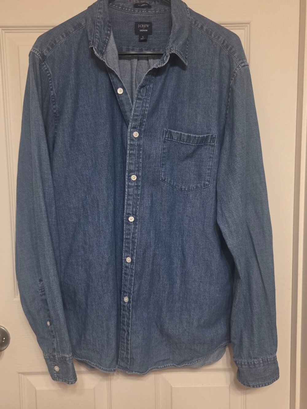 J. Crew Denim Shirt Mens Largel Blue Long Sleeve Button Down Workwear Casual